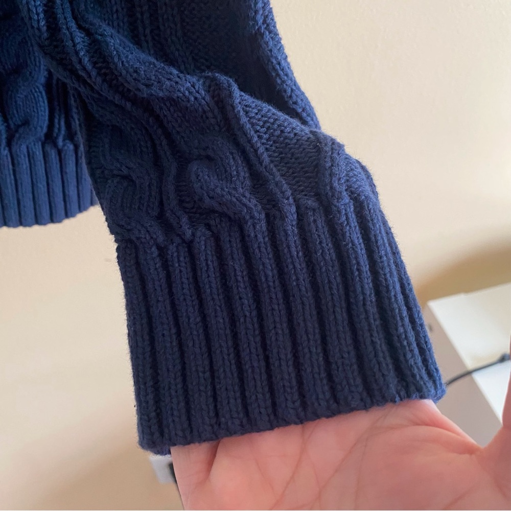 Old Navy Shawl Collar Fisherman Cardigan Men Large Cable Knit Navy Blue Cozy - Picture 8 of 13